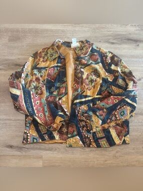 Vintage Coldwater Creek Multicolor Patchwork Jacket in Mustard, Navy & Burgundy